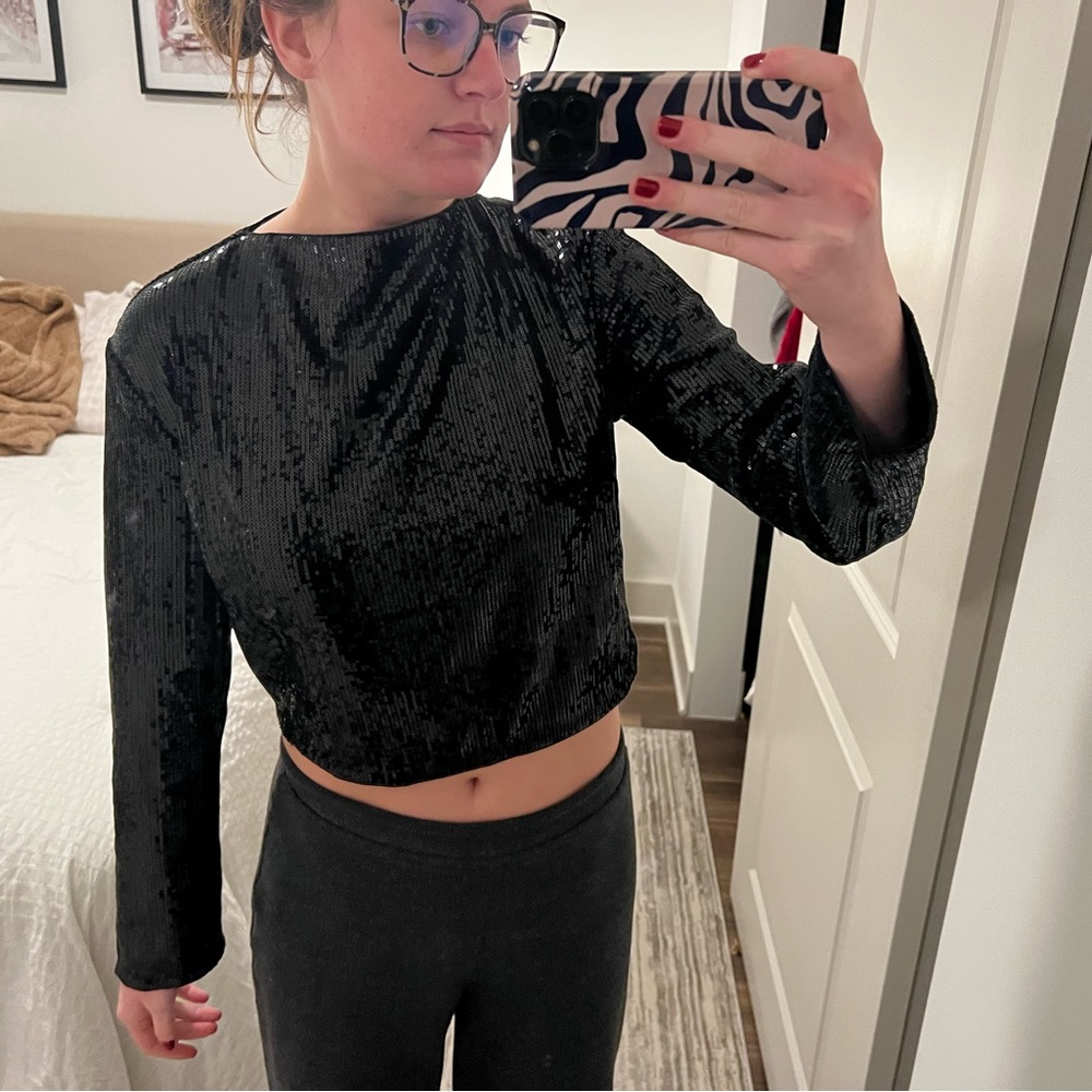 H&M Black Sequin Blouse